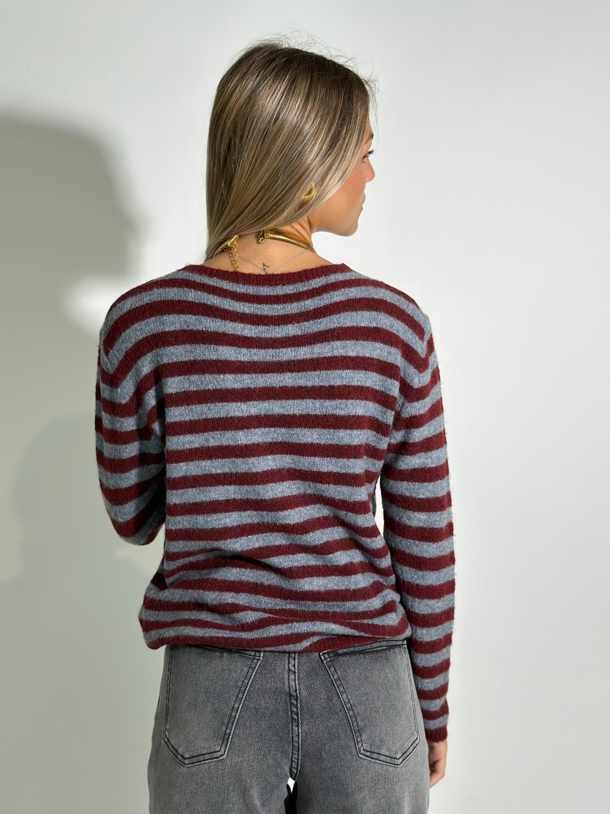 Maglia riga wool blend 1002 BORDO'