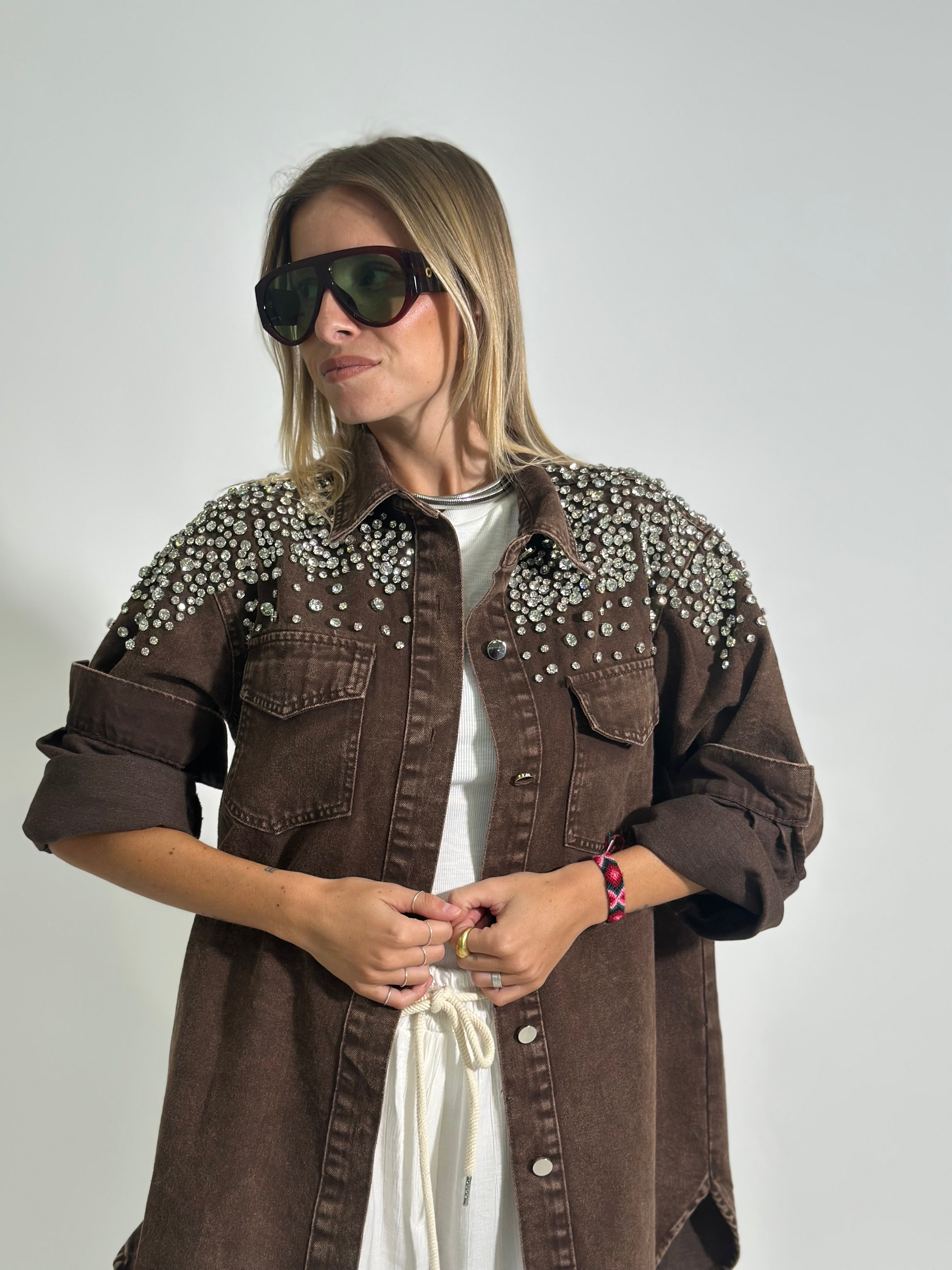 Giacca denim cristalli 2508 BROWN