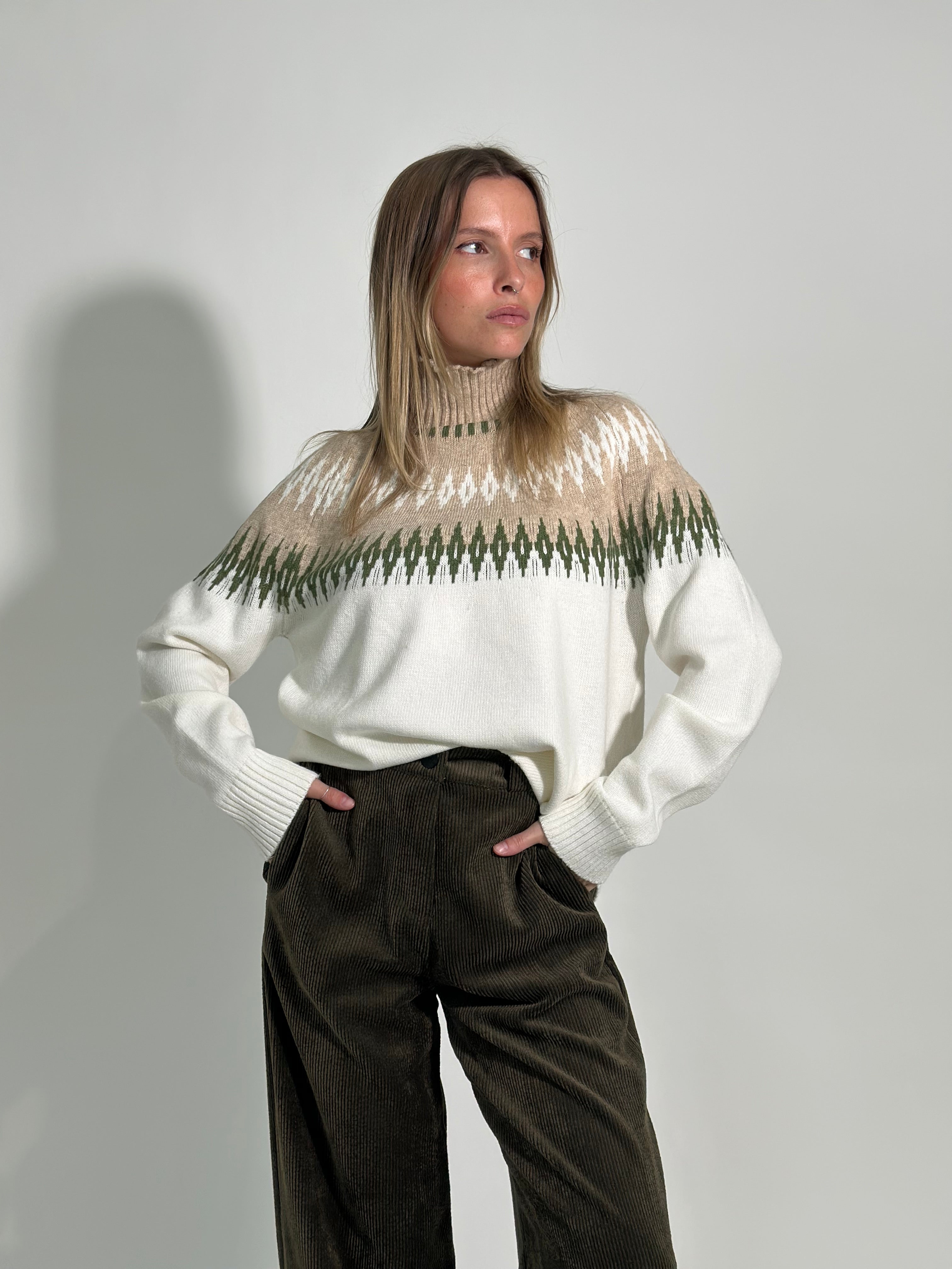 Maglia C658 ECRU'-VERDE