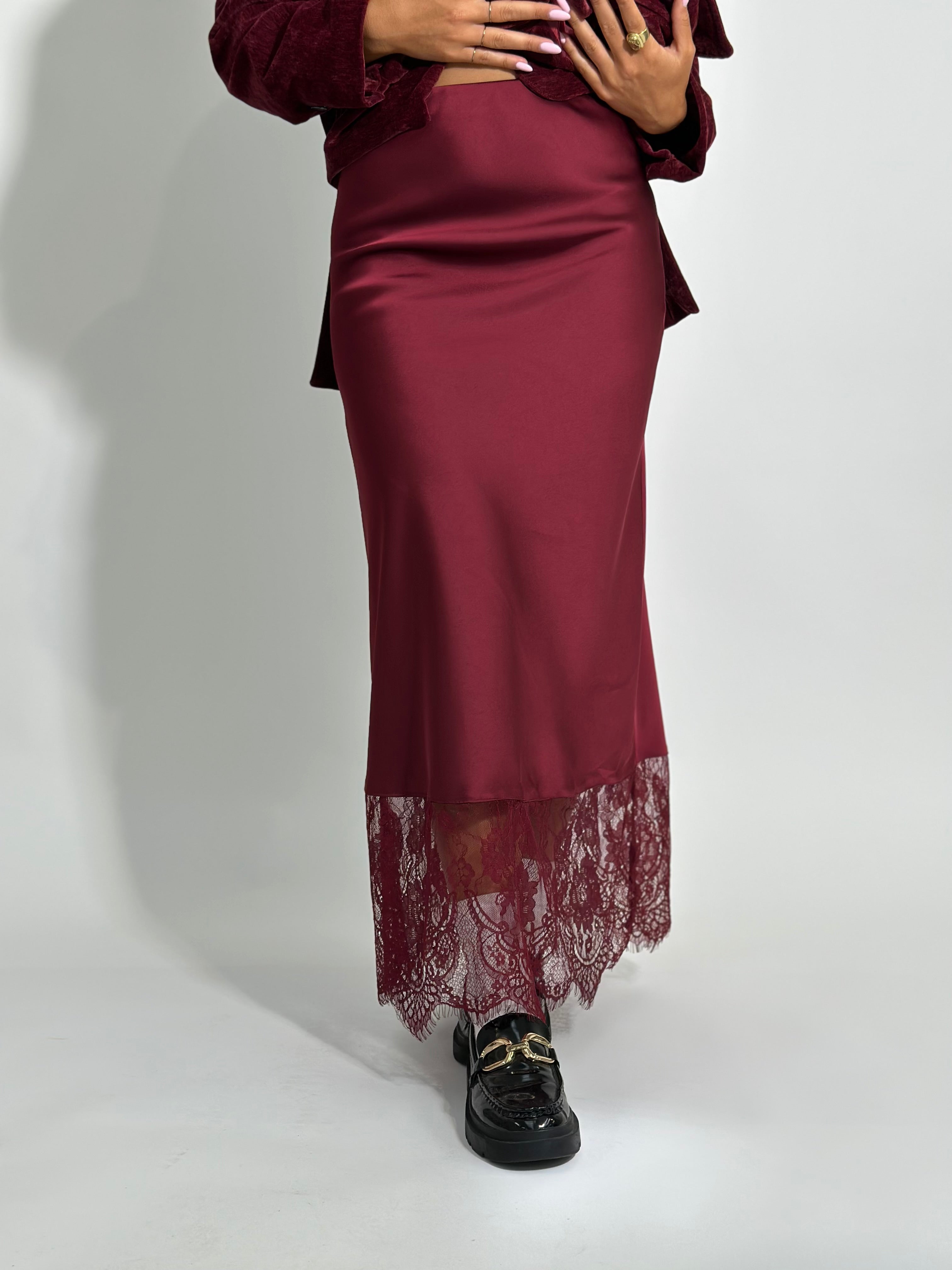 Gonna satin pizzo 4169 BORDO'