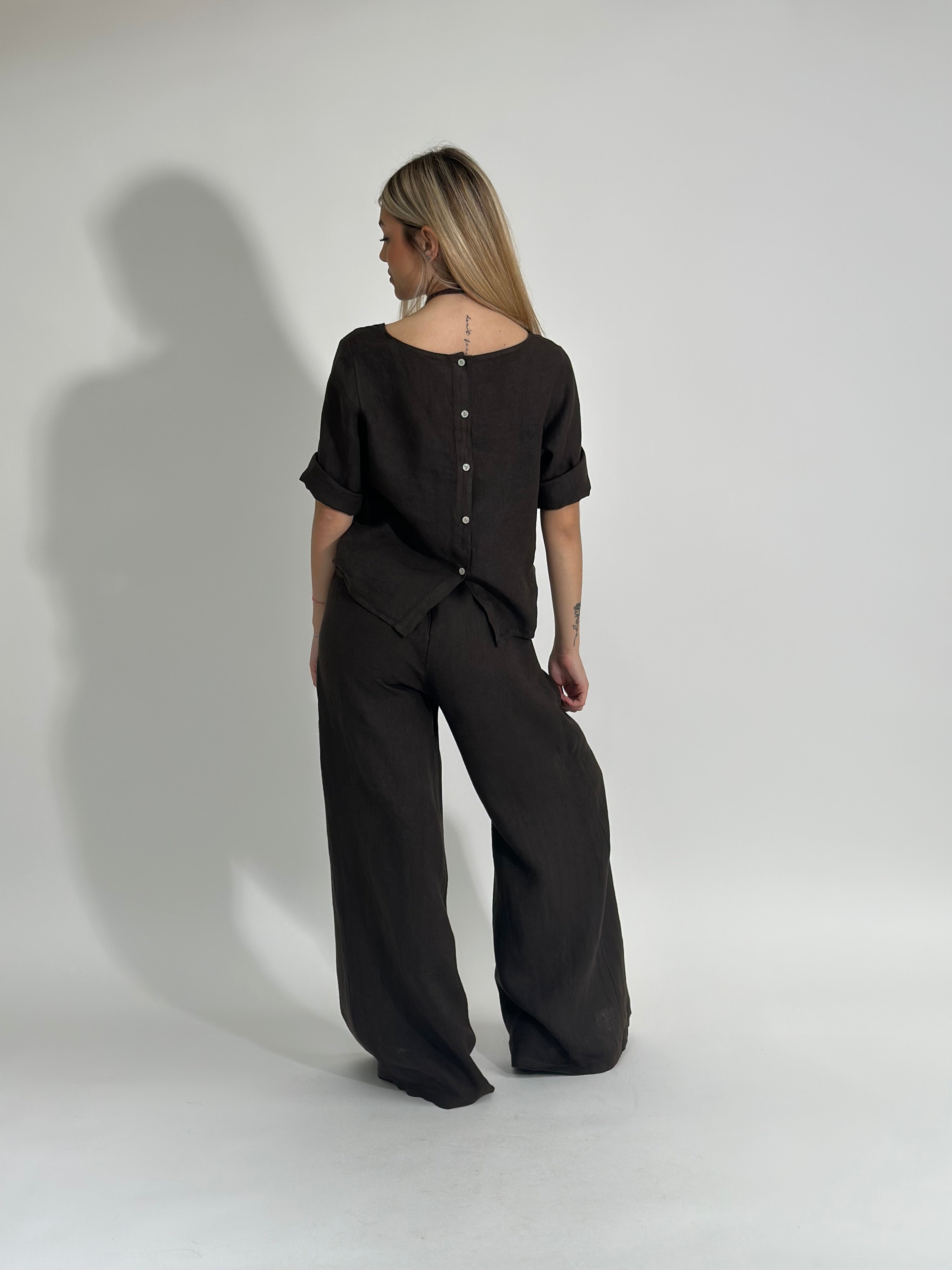 Pantalone cintura lino 96399 CAFFE