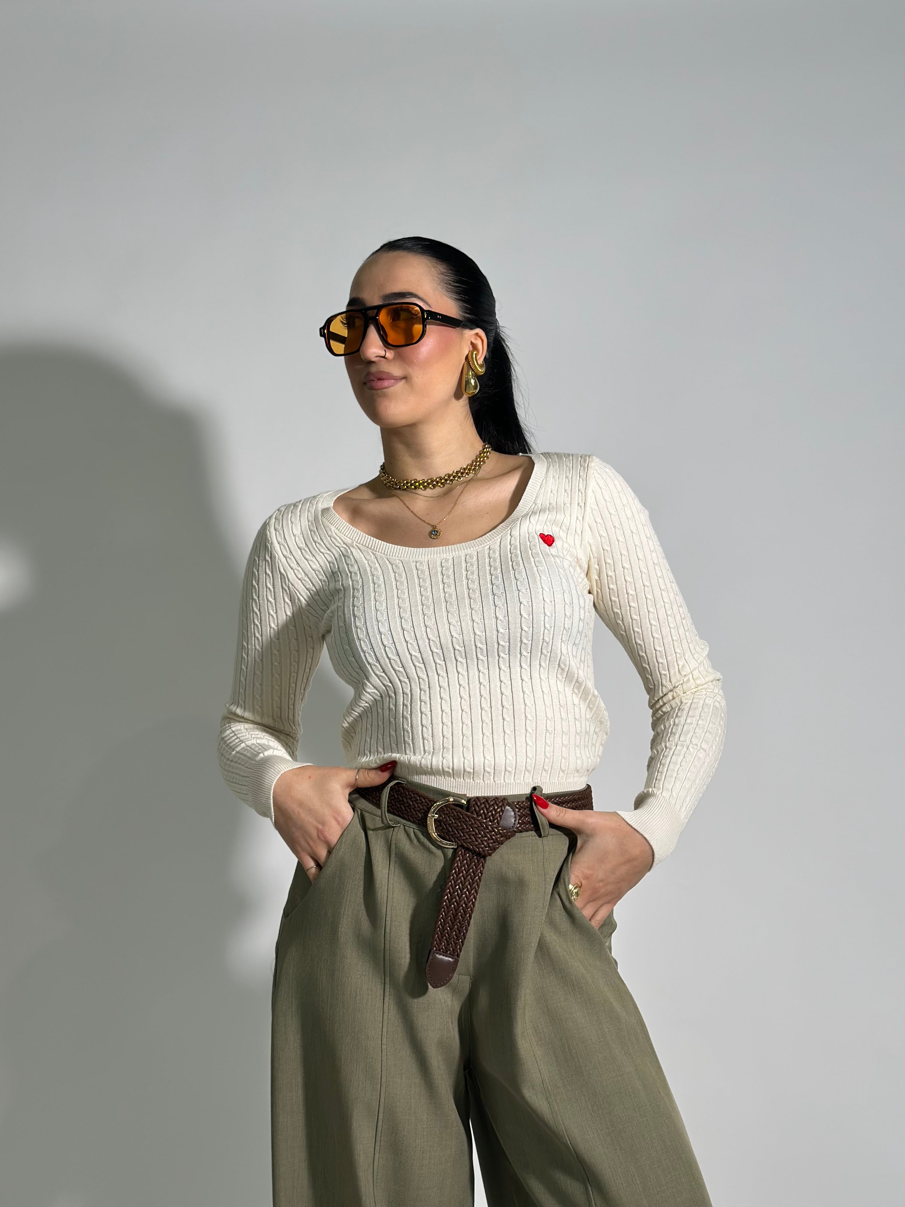 Maglia trecce cuore 1697