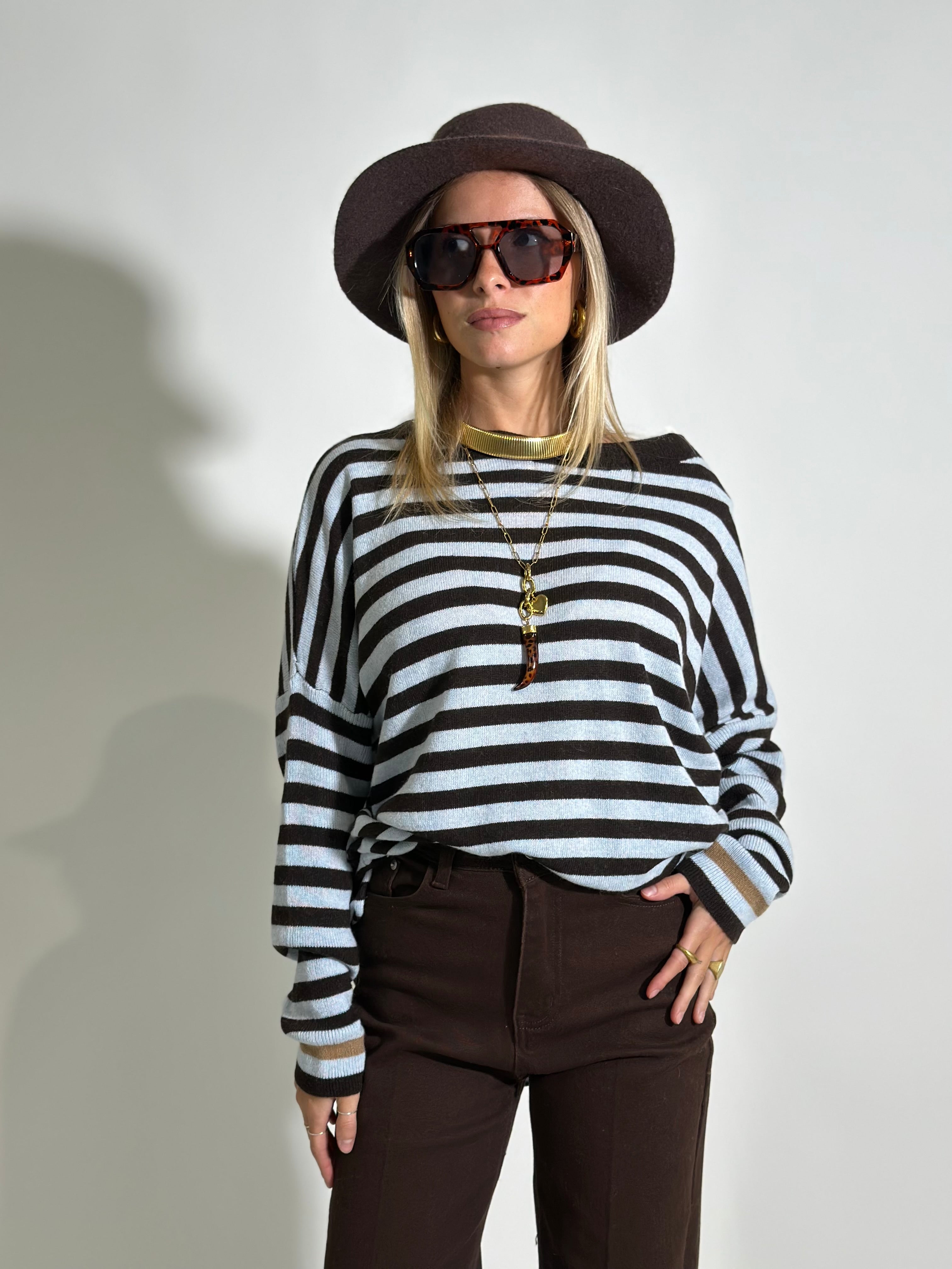 Maglia cashmere blend riga 10225 CIELO