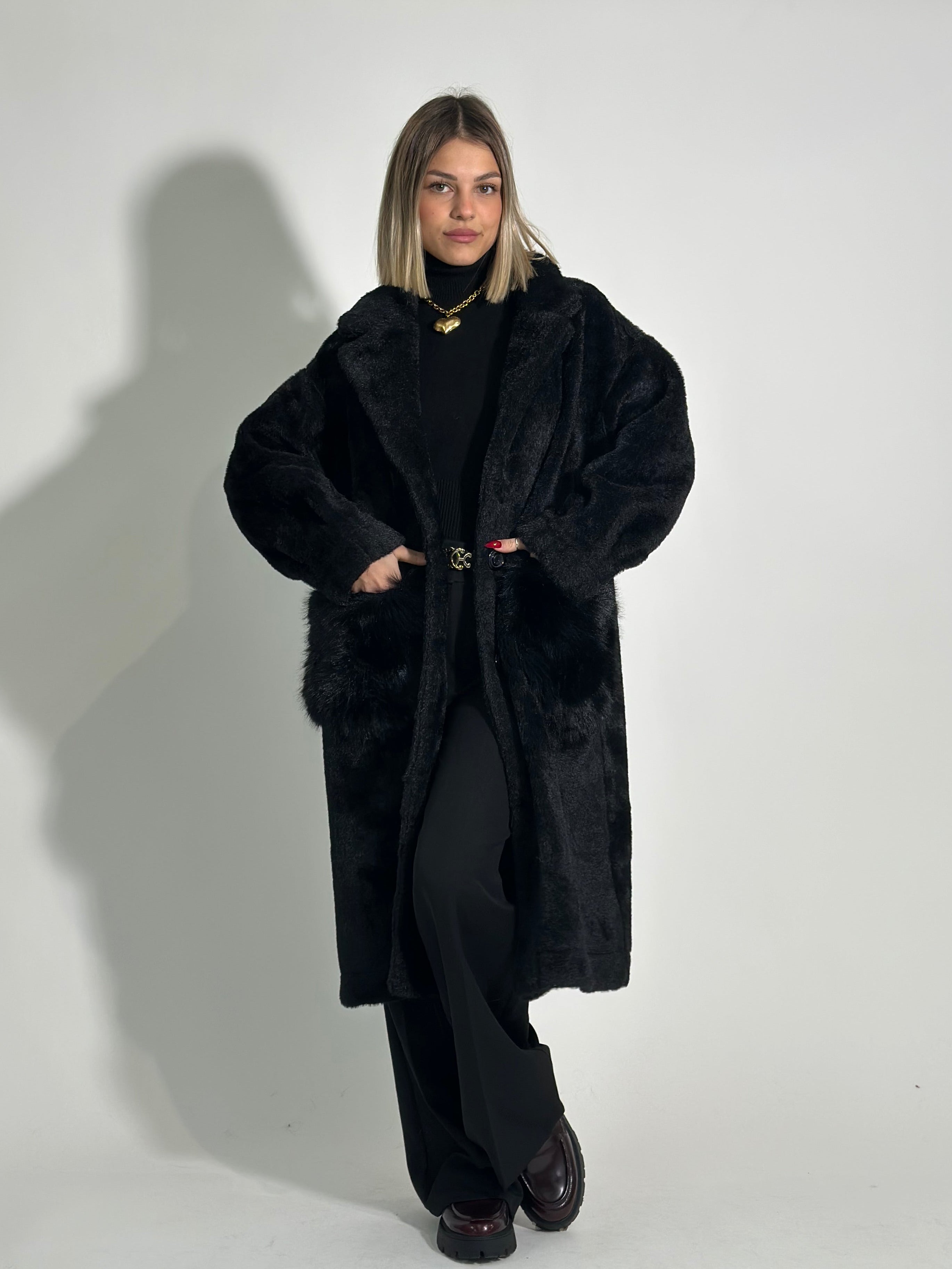Cappotto fluffy 23028 NERO