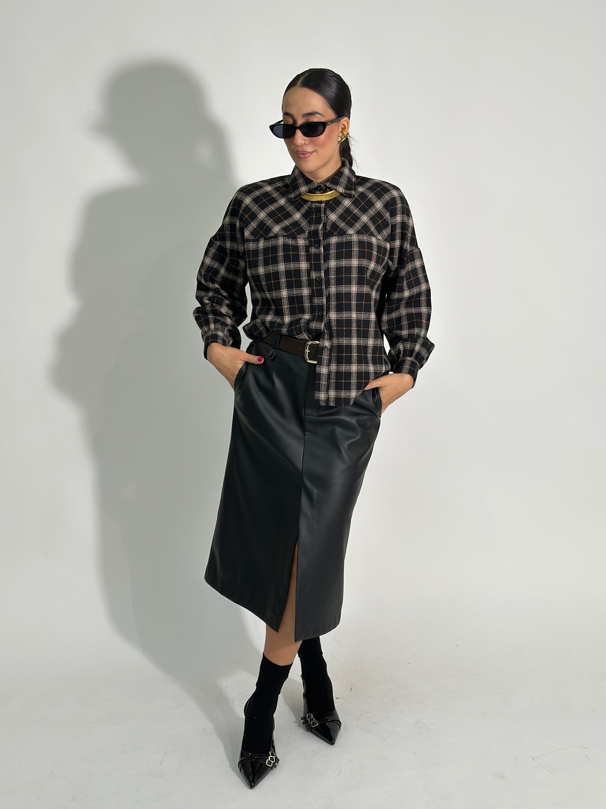Gonna ecopelle spacco 0622 NERO