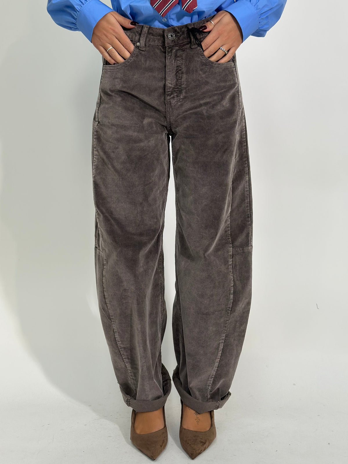 Pantalone barrel velluto 2217-15 TAUPE