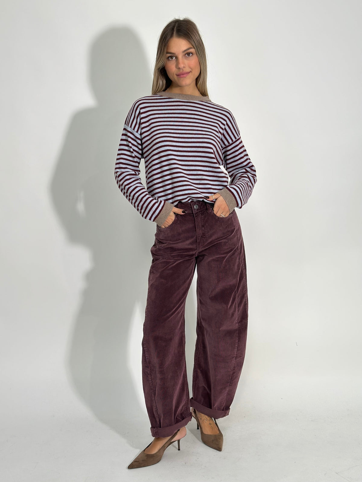 Pantalone barrel velluto 2217-26 BORDO'