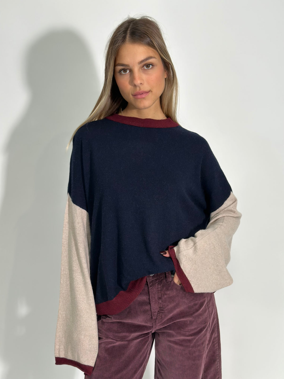 Cashmere blend tricolore 16091 BLU