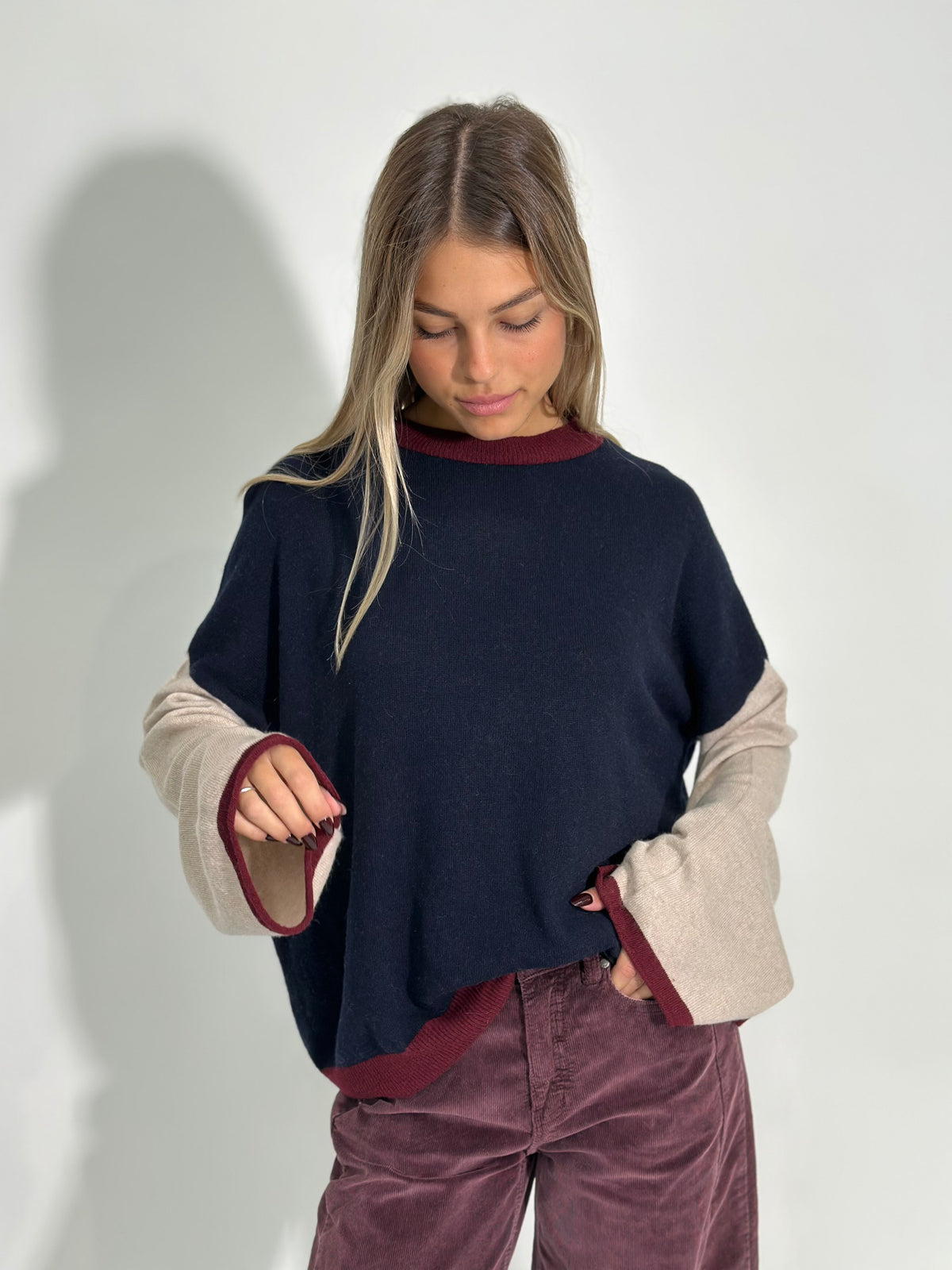 Cashmere blend tricolore 16091 BLU